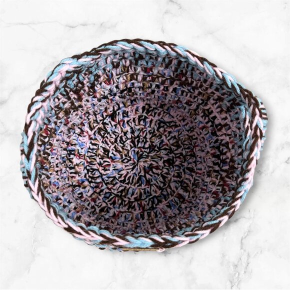 Basket with Handles Crochet Handmade One of a Kind Scrap Yarn Basket Brand New - Picture 2 of 5